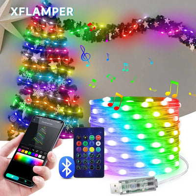 Guirlande lumineuse LED RGBIC 5M allumée avec effets colorés