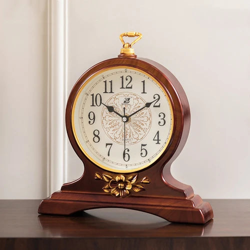 horloge table bois marron vintage aiguille quartz circulaire simple