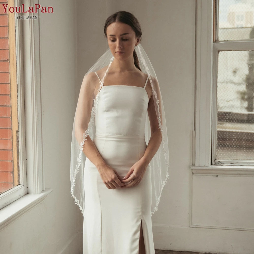 voile mariée blanc broderie feuilles transparente classique clips femme wedding veil