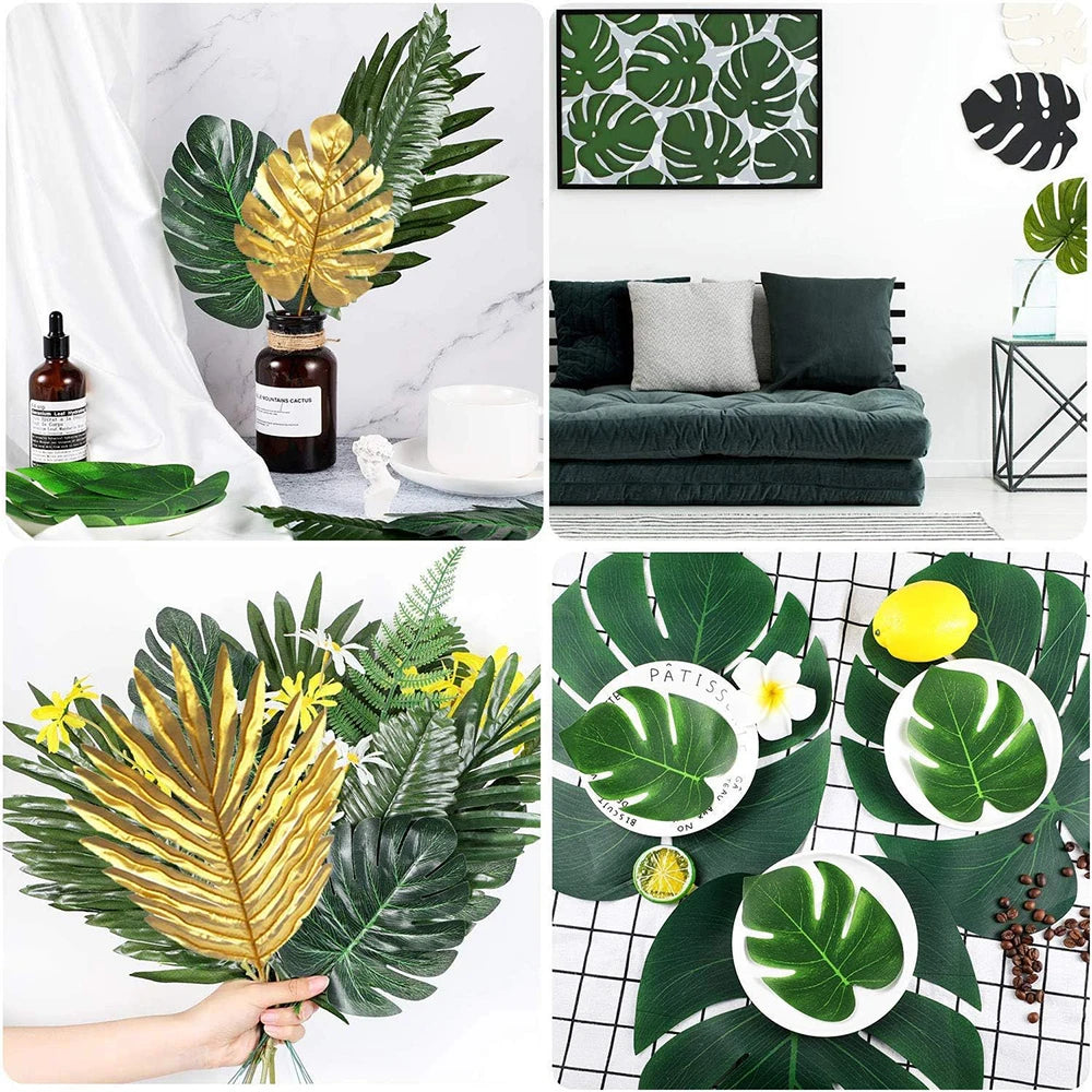 feuilles artificielles tropicales vert doré décoration moderne mariage anniversaire extérieur verte naturelle ludaua hawaïen