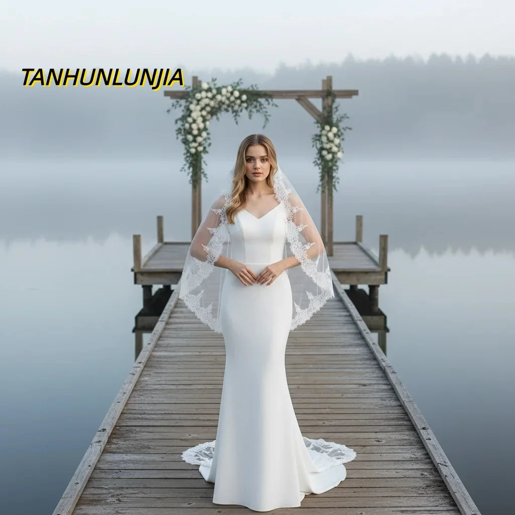 voile mariée blanc dentelle fine élégant classique nylon translucide femme