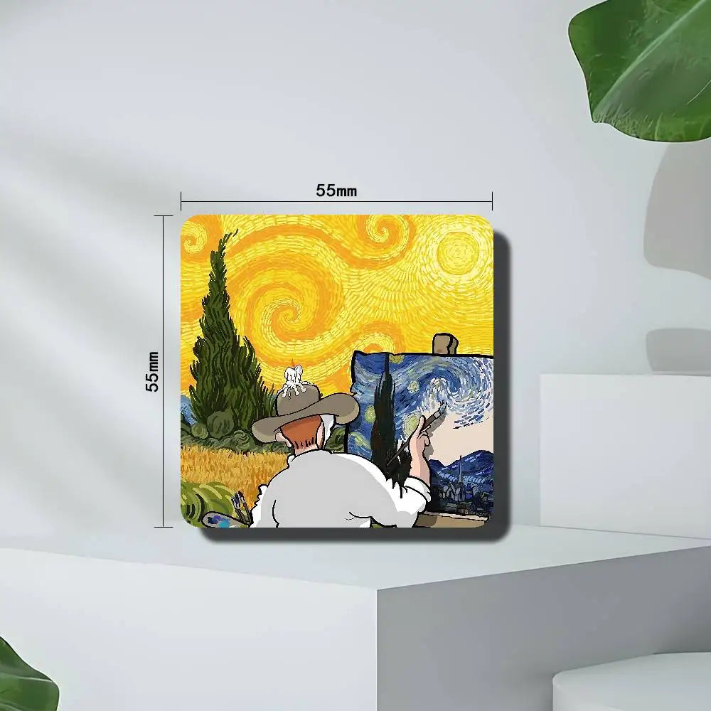 aimants magnétiques van gogh starry sky dessin animé vert marron bleu blanc noir art