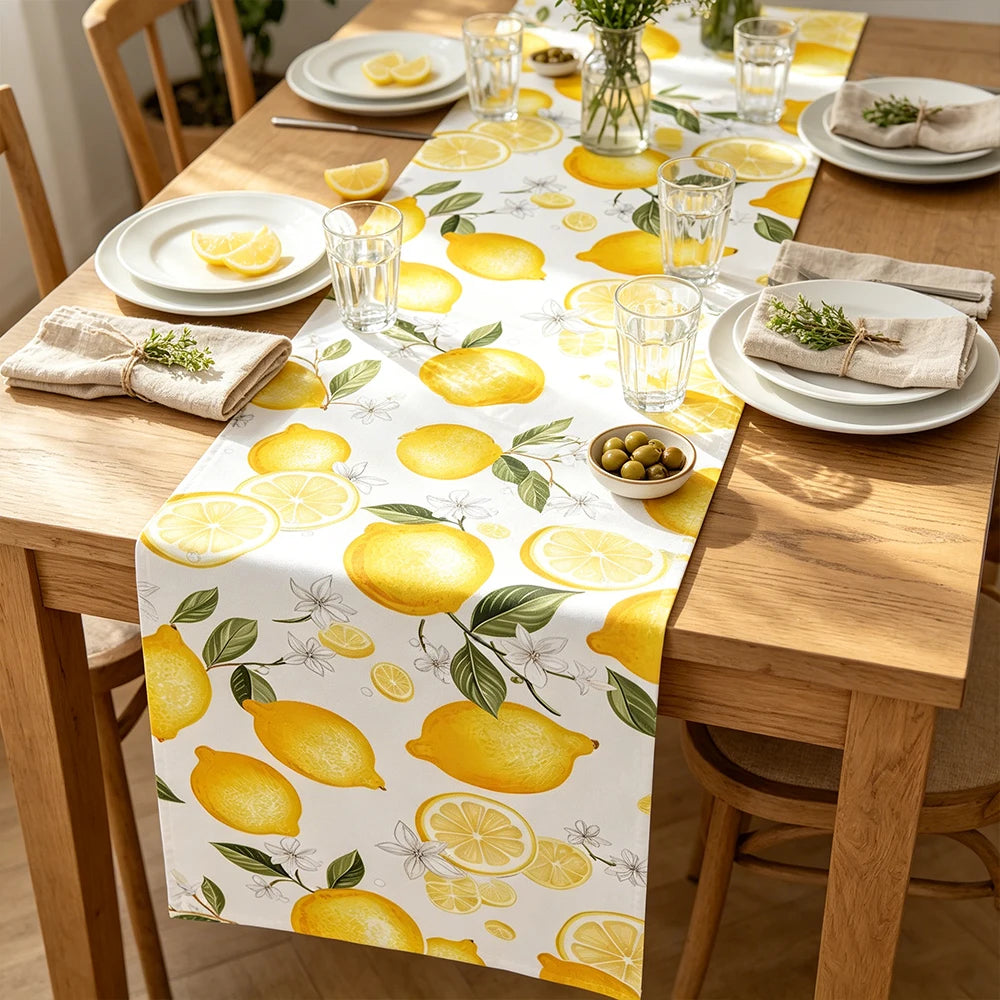 tableau citron chemis table imprimé fleurs motifs fruits décoration saisonnière été printemps rustique extérieurintérieur