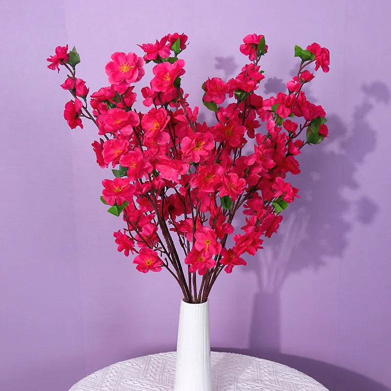 Bouquet artificiel fleurs simples rose jaune blanc rouge feuilles vertes moderne vase blanc 65cm