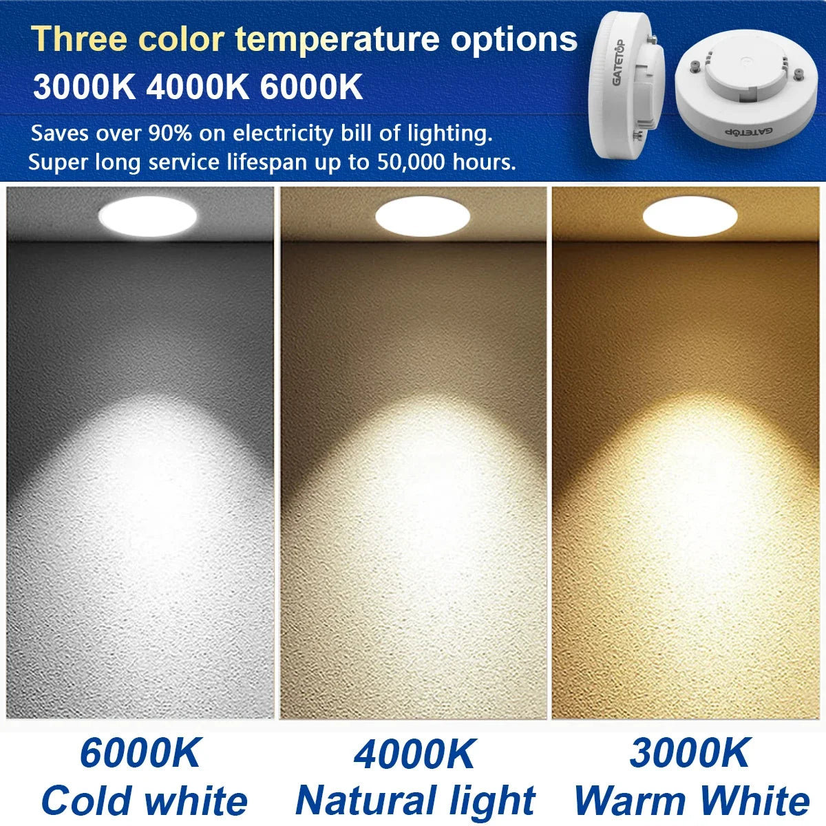 ampoule led 5w 7w 9w 12w 15w blanc chaud neutre froid base gx53 moderne