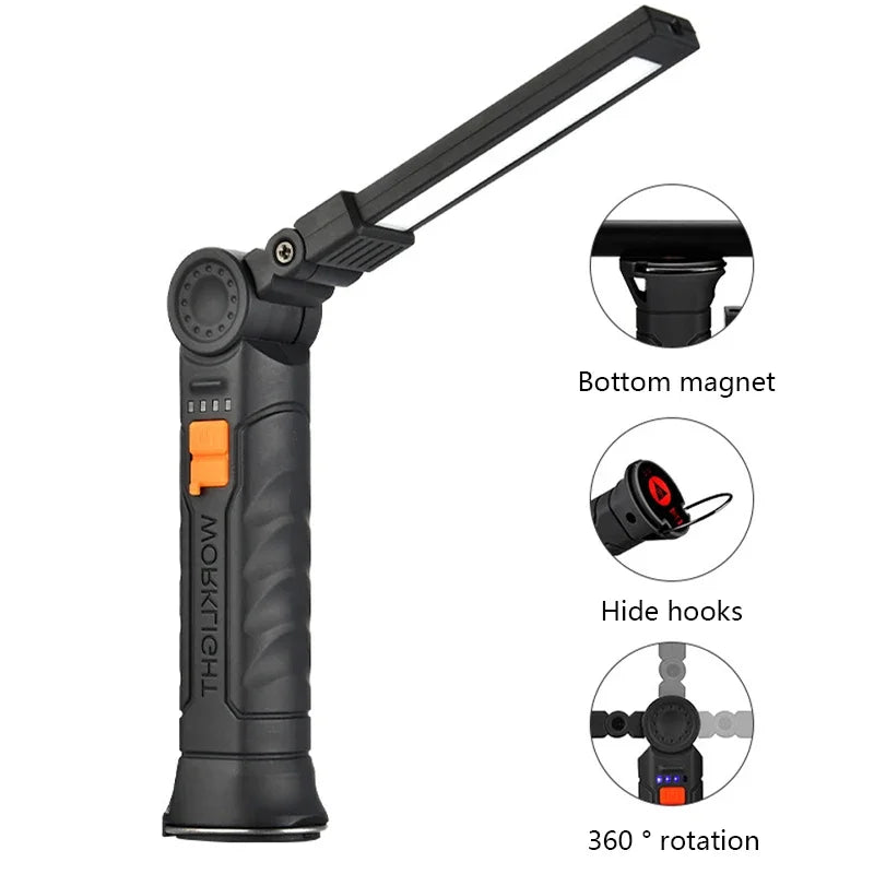lampe travail rechargeable led aimant crochette anti dérapante noire oranger moderne pratique