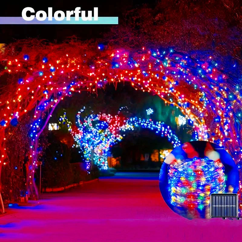 décoration extérieure guirlande led solaire 32m blanc chaud multicolore imperméable ip65 festive