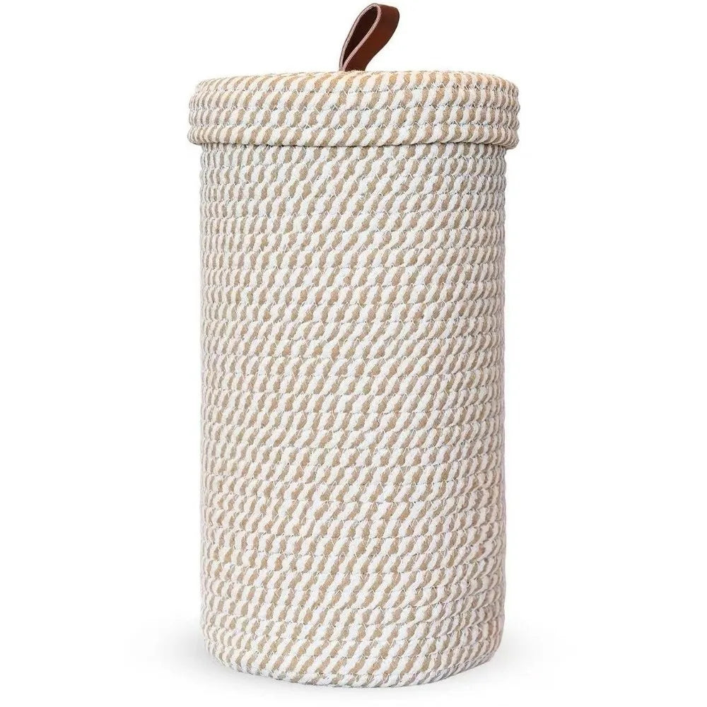 corbeille linge tissée coton blanc beige moderne rustique respectueuse environnement couvercle poignée