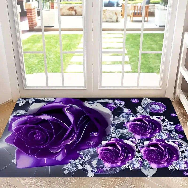 tapis sol violet moderne roses feuilles antidérapant résistant décoloration 30x50cm 40x60cm