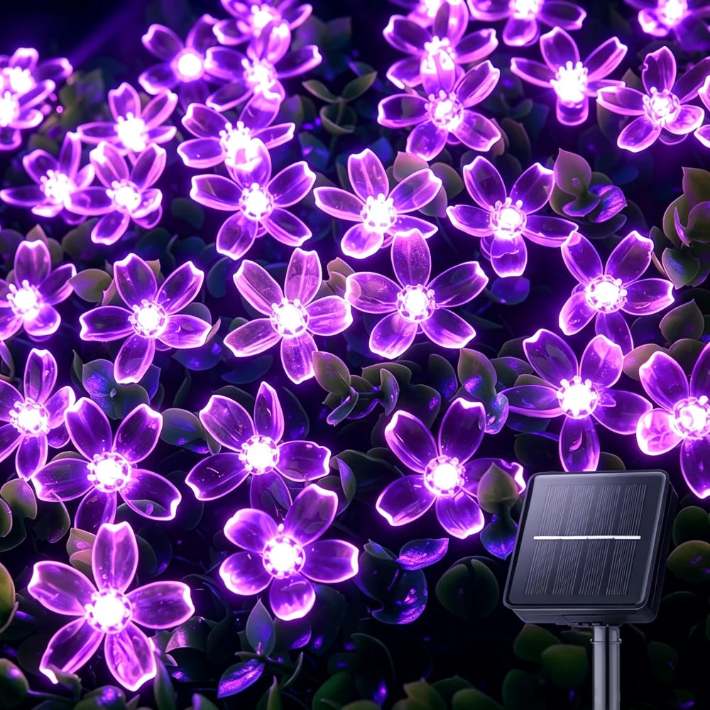 guirlande lumineuse solaire fleurs multicolore violet blanc moderne halloween noël mariageextérieur clips