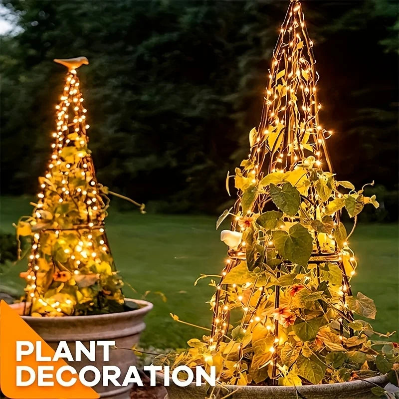 guirlande lumineuse solaire 300 led jaune doré extérieur festif autoinstallation étanche