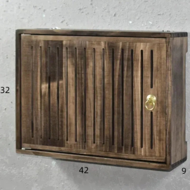 boite rangement murale routeur wifi bois poignée dorée grille