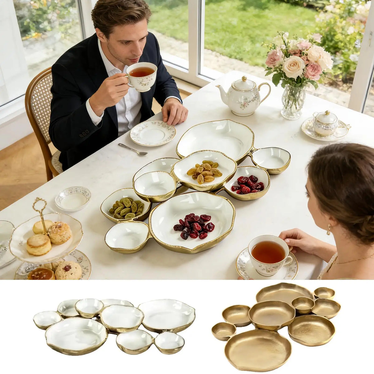 assiettes decoratives metal or blanc retro elegantes presentation desserts receptions