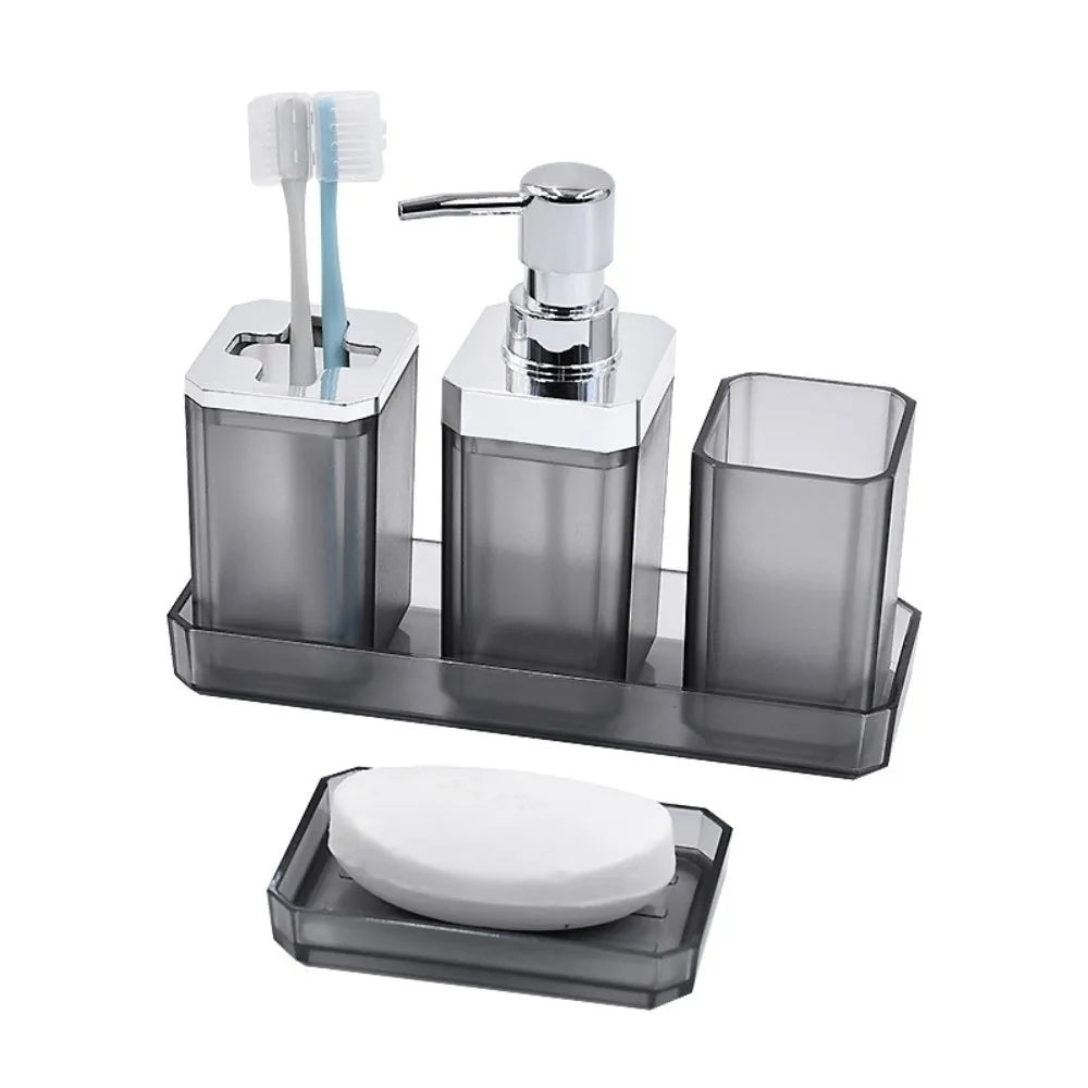 ensemble salle bain moderne porte brosse dents porte gobelet distributeur savon plateau bambou noir