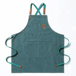 tablier toile coton gris classique poche fermeture boucles métal vintage cuisine chef