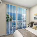 rideau imprimé paysage marin bleu blanc semi transparent moderne 24x59in 30x65in 41x91in 51x83in