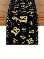 nappe rectangulaire noire or motifs anniversaire ballons gâteaux cadeaux festifs jetable festive