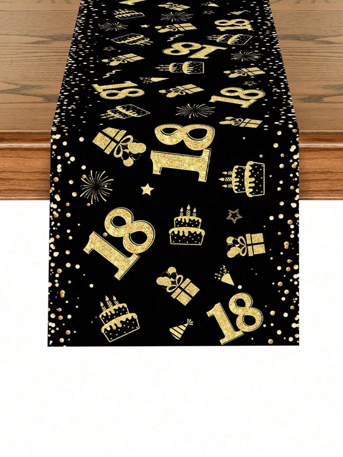 nappe rectangulaire noire or motifs anniversaire ballons gâteaux cadeaux festifs jetable festive