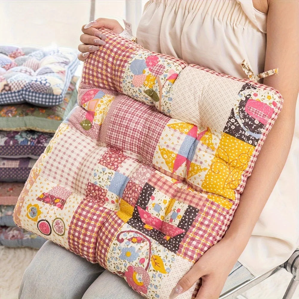 coussin chaise carré patchwork floral rose bleu doux coton épais imperméable