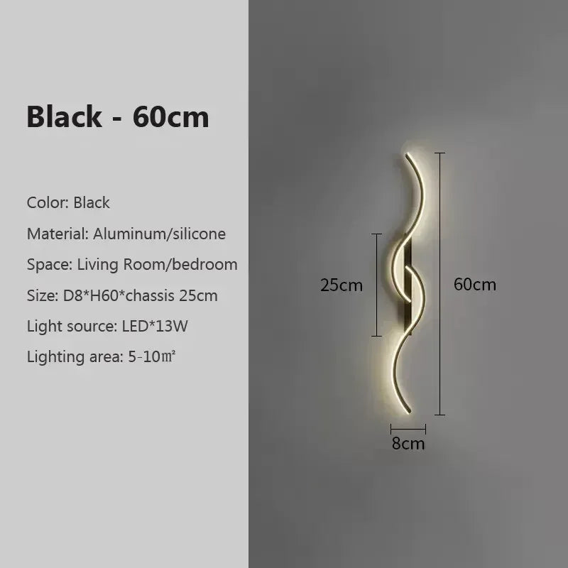 lampe murale led or noir moderne ondulé éclairage cuisine salon chambre coucher