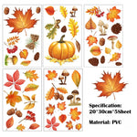 décoration fenêtre automne feuilles glands citrouille adhésif orange rouge jaune vert brun 20x30cm 5feuilles