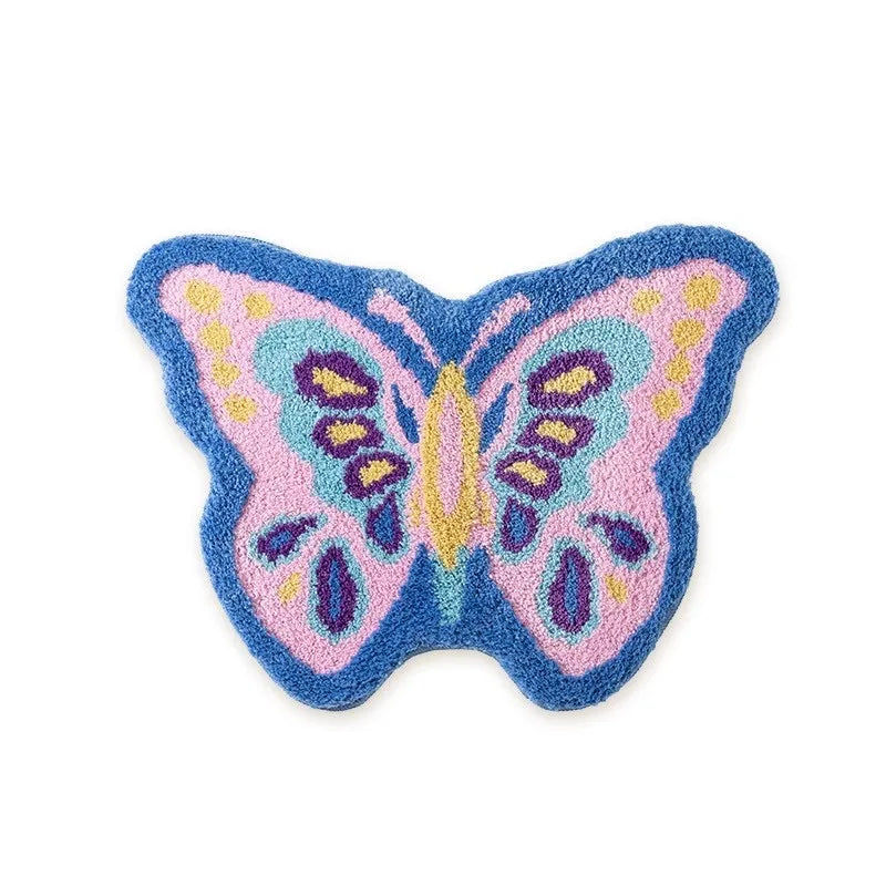 tapis moderne papillon polycolore bleu rose jaune violet blanc non slip facile entretien chambre