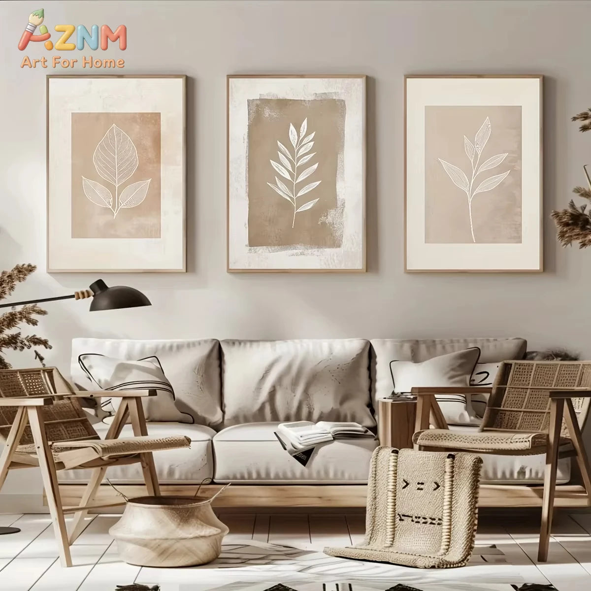 affiches murales minimalistes feuilles stylisées couleurs neutres sans cadre décoration intérieure