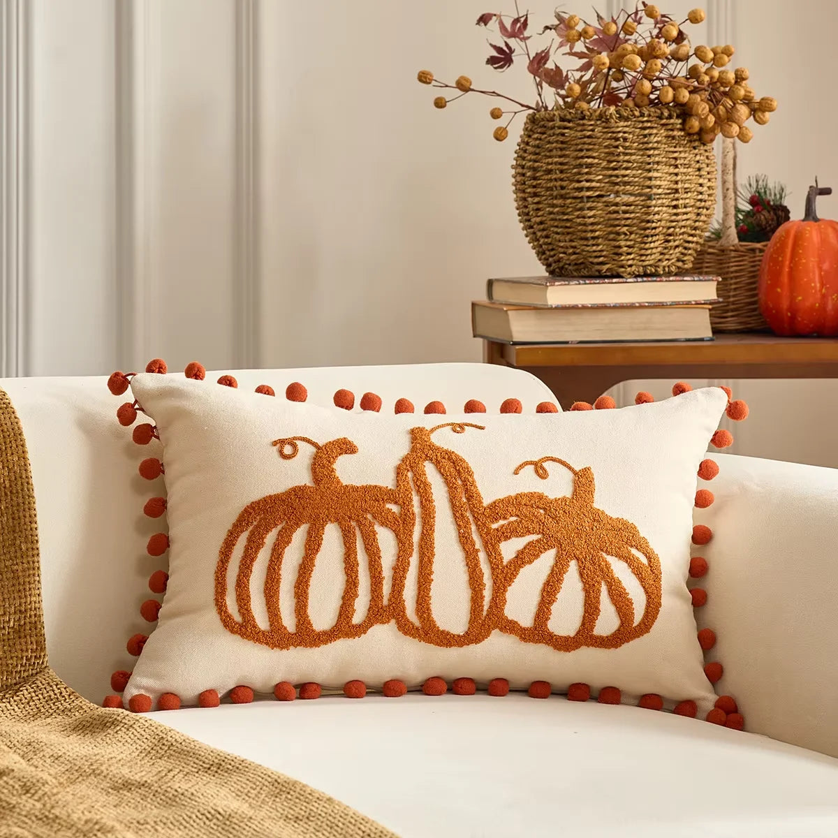 taies d'oreiller automnales citrouille feuilles érable rustique velours polyester non toxique respectueux environnement decoration