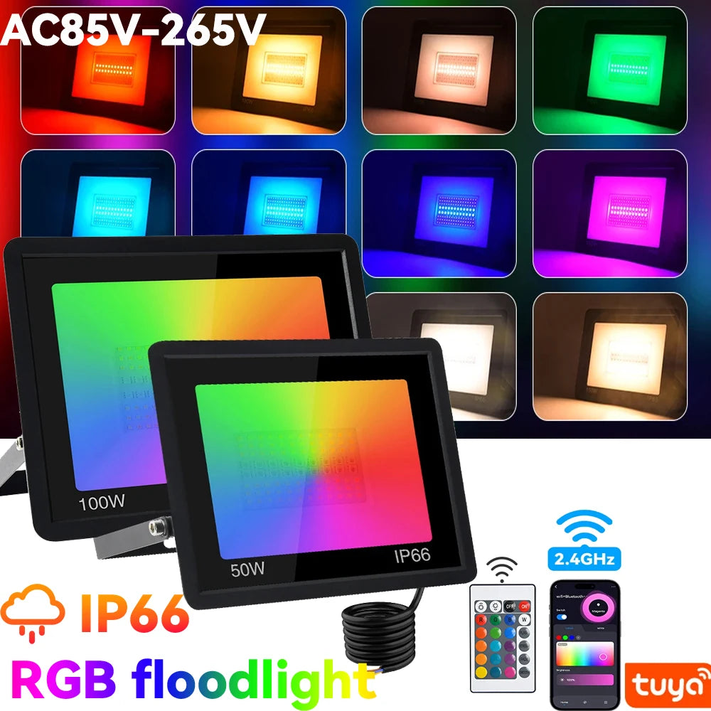 projecteur led ip66 rgb moderne télécommande tuya câble noir extérieur intérieur