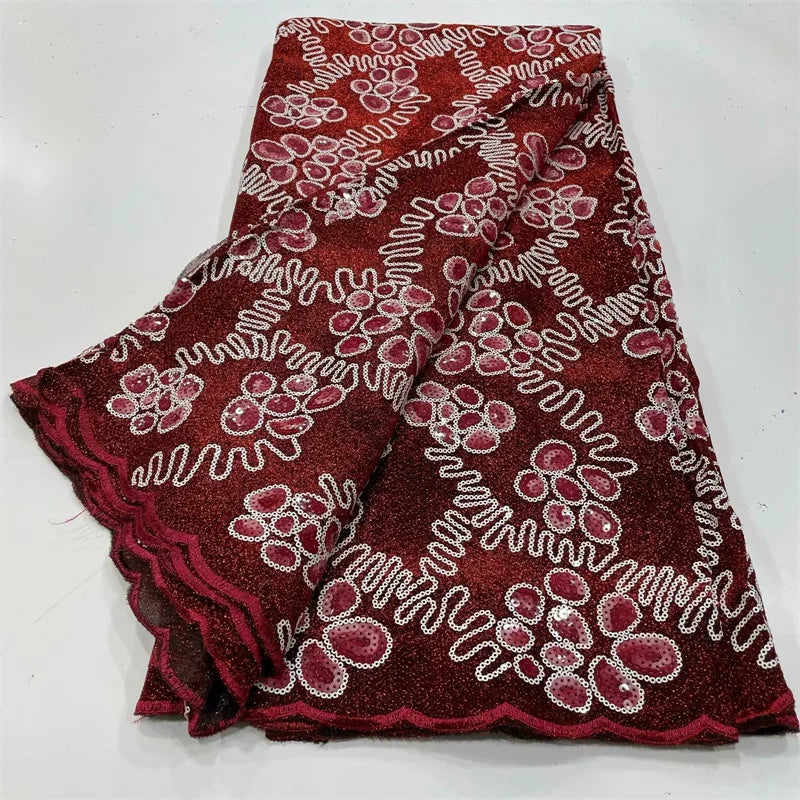 tissu brodé dentelle polyester paillettes fleurs vert violet rouge bleu mariage festive