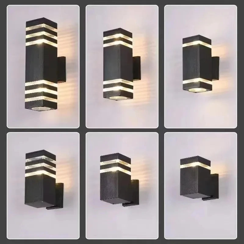 applique murale moderne noire transparente rayures horizontales e27 ip65 étanche deux sources lumineuses chambre