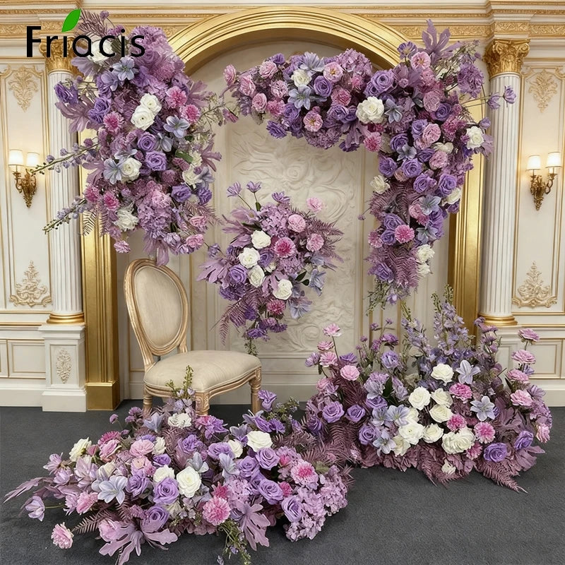 arche décorative mariage fleurs artificielles soie violet blanc vert extérieur intérieur décoration classique
