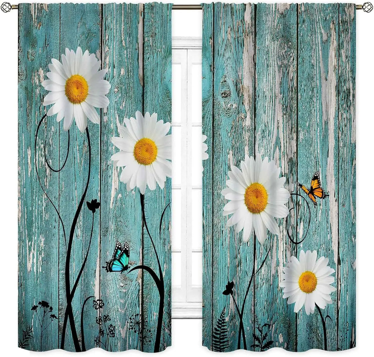 rideaux imprimé marguerites papillons champêtre fleurs sauvages opaque maison hospitalité commerce