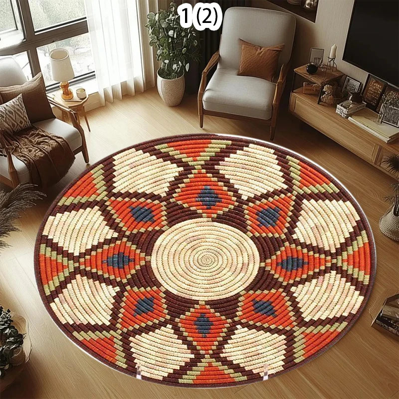 tapis rond multicolore motifs ethniques moderne antidérapant polypropylène polyesterversible extérieur intérieur décoration chambre salon