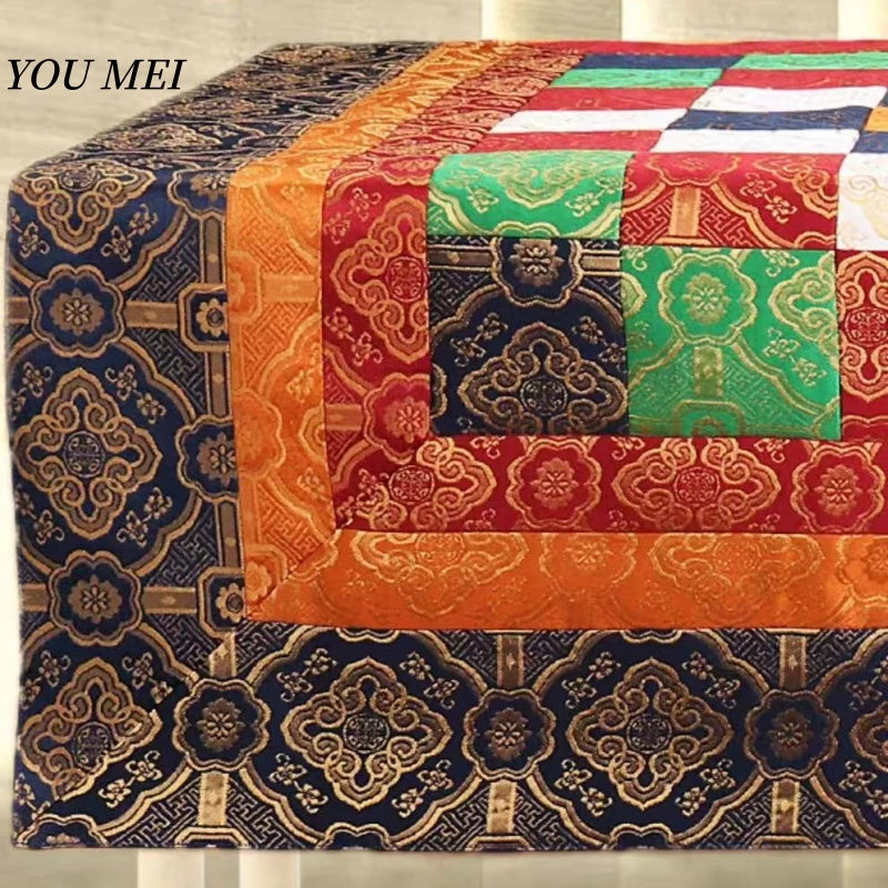 serviette table patchwork bleu marine rouge orange géométrique traditionnelle coton polyester hand made festive