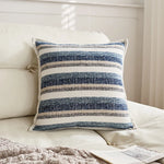 décoration intérieure coussin carré rayé moderne 100% polyester beige marron bleumarine blanc texture rugueuse