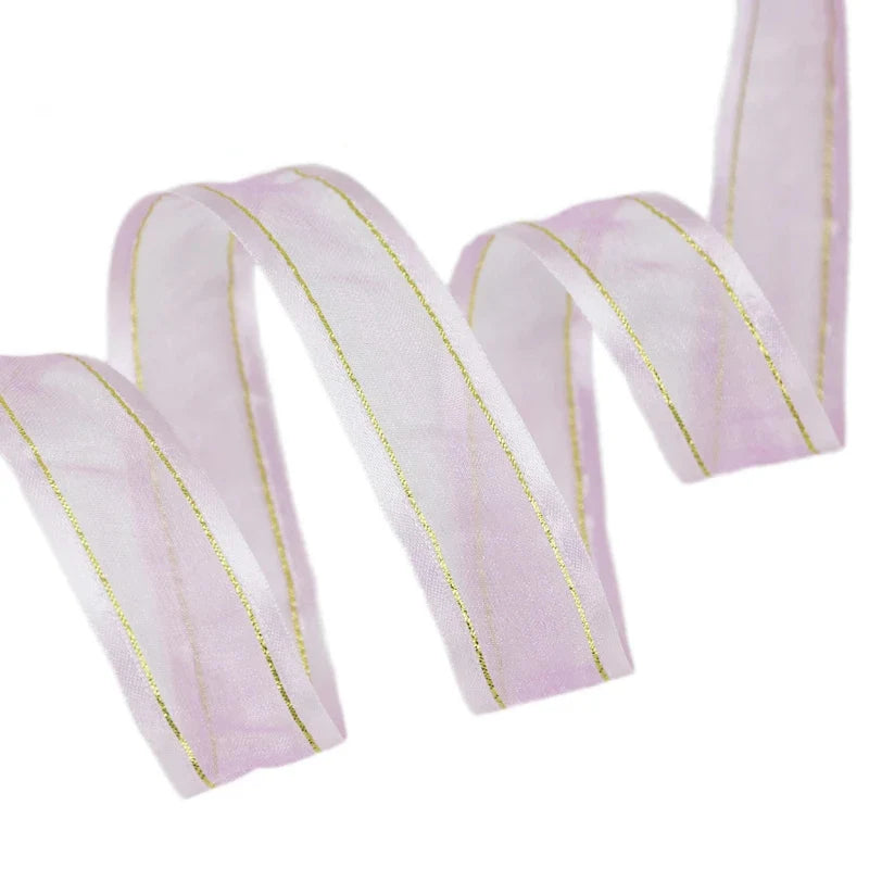 ruban polyester double face rayures dorées fond uni semi transparent festif noir rose bleu