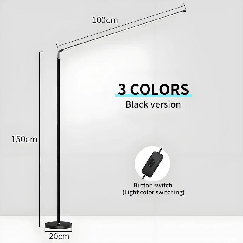 lampe sol moderne 150cm noir blanc led télécommande étude chambre salon