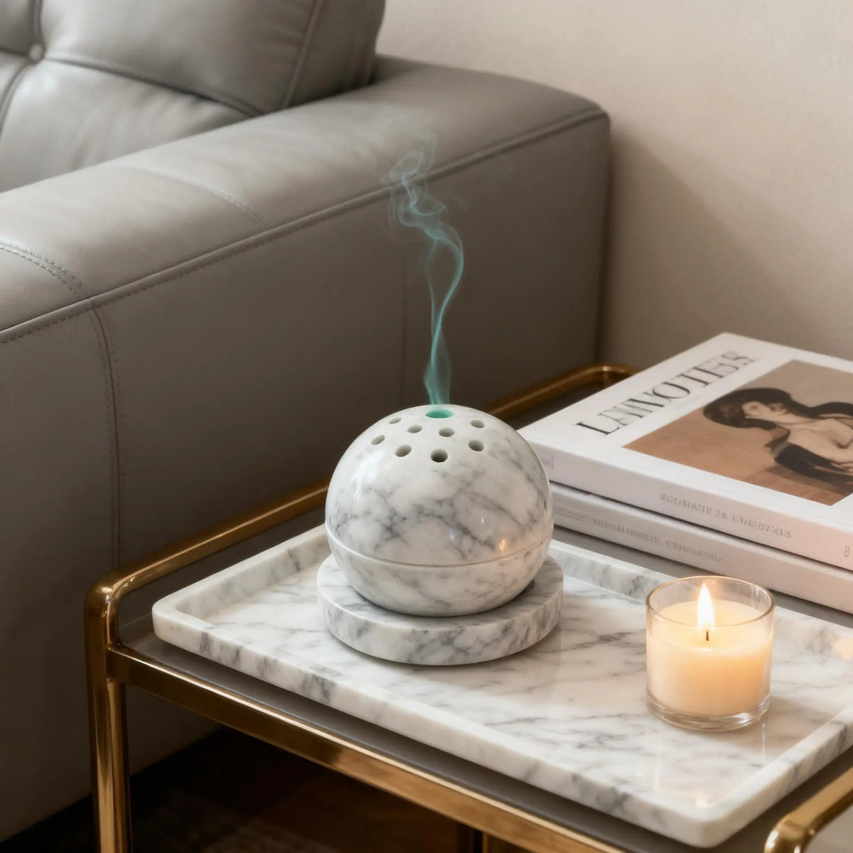 diffuseur huiles essentielles marbre blanc moderne salle bain salon decoration apaisante sophistiquée
