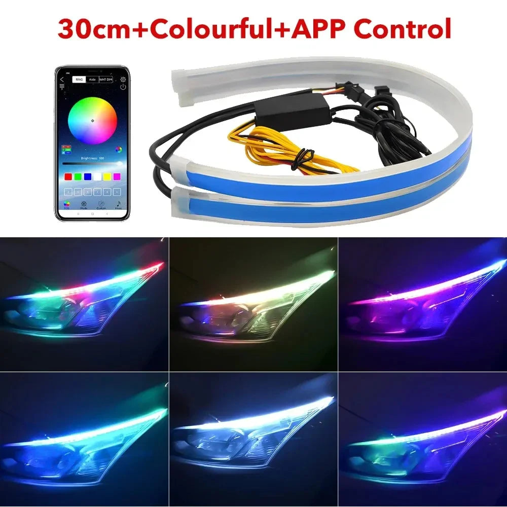 feux jour led bleu blanc rouge moderne adhésif 30cm 45cm 60cm connectée app bluetooth