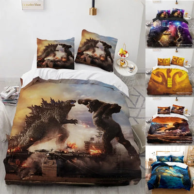 Parure de lit King Kong vs Godzilla 90x190 cm sur un lit