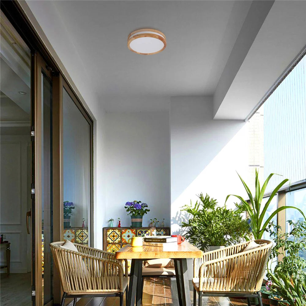 plafonnier led moderne bois diffuseur acrylique opaque salon chambre entree