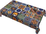 nappe table moderne patchwork géométrique floral bleu vert orange jaune noir réutilisable polyester rectangle