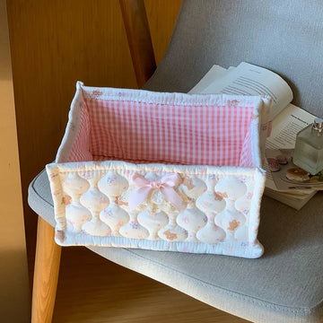 paniers rangement tissu motifs floraux vintage rose blanc ours cerisesversible organisation intérieur blanc rose