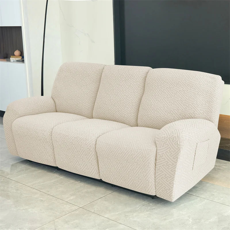 housse canapé inclinable gris jacquard moderne extensible poches fauteuil salon maison