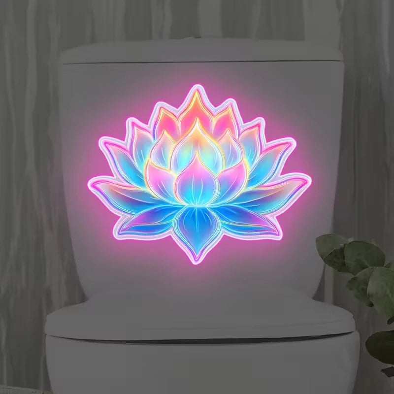 stickers decoratifs toilette fleurs lotus dahlias papillons velo moderne lumineux adhesifs rose bleu blanc