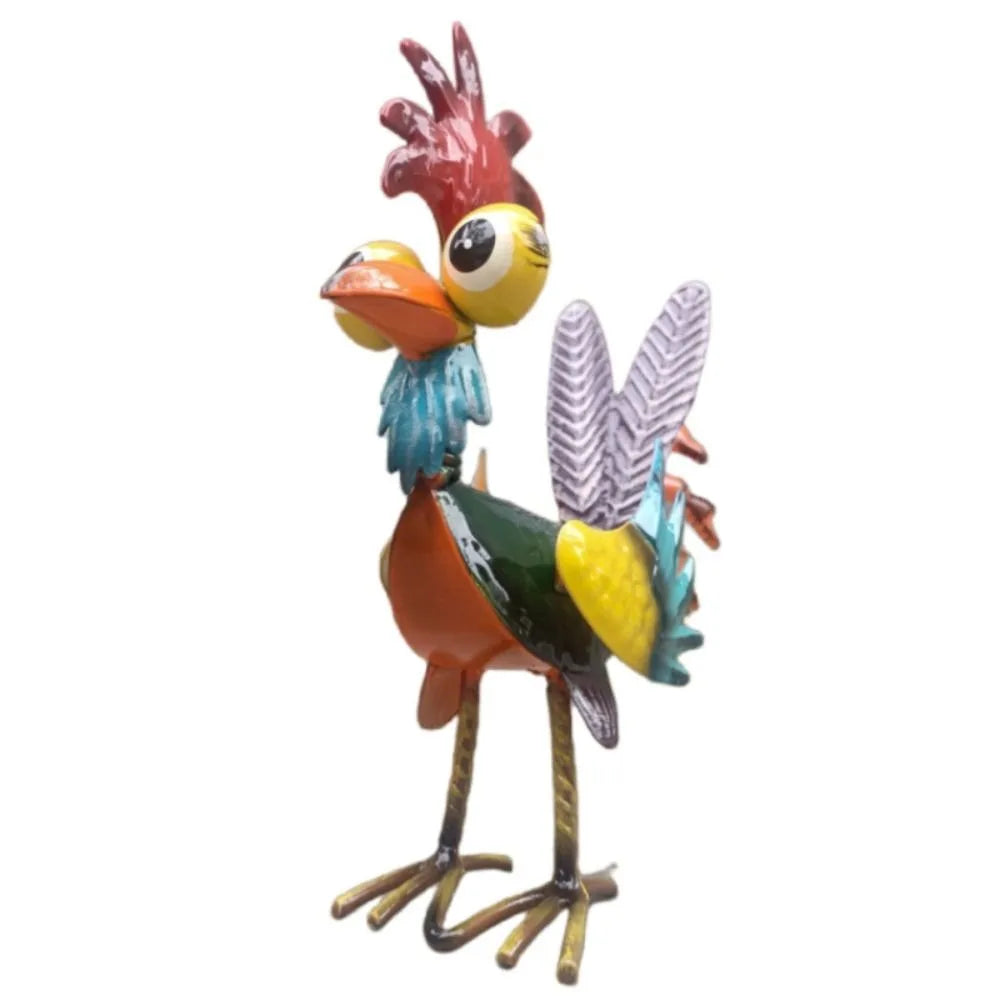 statuettes coq couleur rouge jaune vert orange bleu violet plumes décoratives champêtre rustic
