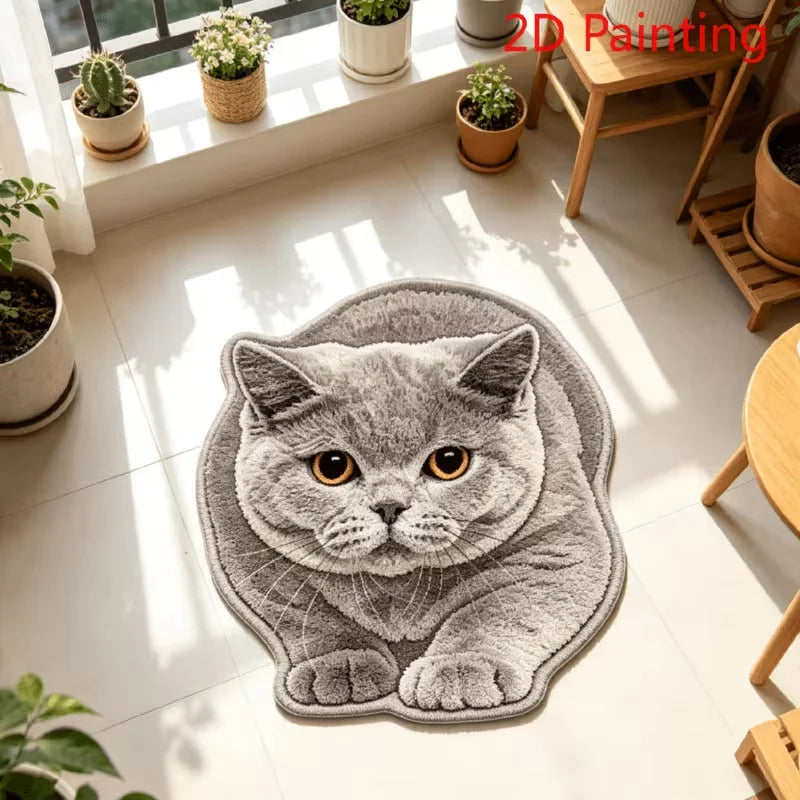 tapis gris chat motif dessin animé pile désossée polyester salon chambre couloir japonais coréen