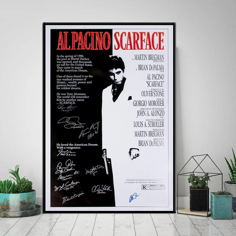 affiche scarface al pacino signature noir blanc rouge classique 60x80cm 50x70cm