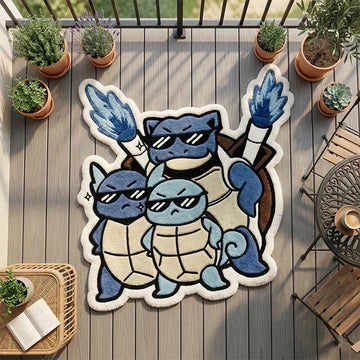 tapis dessin animé pokemon squirtle squad bleu blanc beige marron géométrique cartoon antidérapant chambre